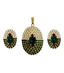 Faux Emerald and Zirconia Pendant and Earrings