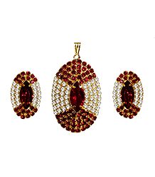 Faux Garnet and Zirconia Studded Pendant Set