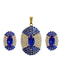 Faux Sapphire and Zirconia Studded Pendant Set
