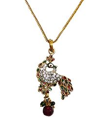 Green and Red Meenakari Peacock Pendant