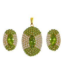 Faux Peridot and Zirconia Studded Pendant Set