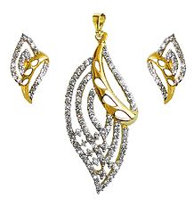 White Stone Studded Pendant with Chain and Earrings