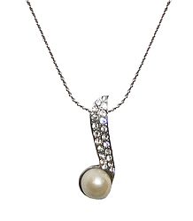 White Stone Studded Pendant with Chain