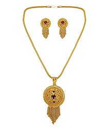 Gold Plated Chain with Pendant and Earrings