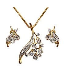 Stone Studded Pendant with Chain and Earrings