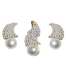 White Stone Studded Designer Pendant and Earrings
