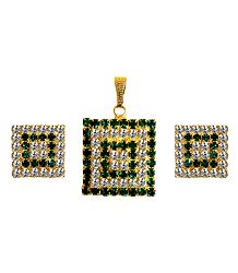 Faux Emerald and Zirconia Studded Pendant Set
