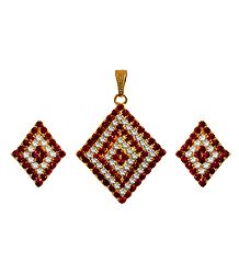 Faux Garnet and Zirconia Studded Pendant Set