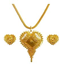 Gold Plated Pendant with Chain and Earrings