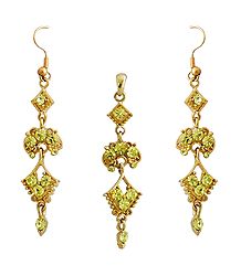Stone Studded Pendant and Earrings