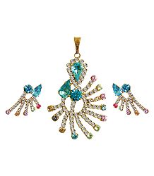Faux Aquamarine and Zirconia Studded Pendant Set