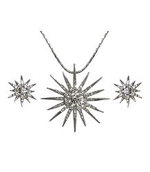 White Stone Studded Pendant with Earrings