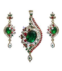 Stone Studded Pendant and Earrings