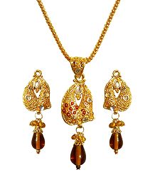 Gold Plated Pendant with Chain and Earrings