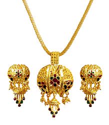 Gold Plated Pendant with Chain and Earrings