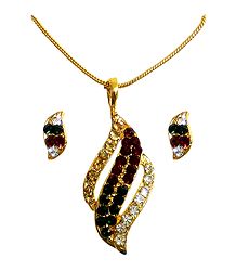 Gold Plated Pendant with Chain and Earrings