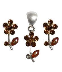 Faux Citrine Studded Pendant and Earrings
