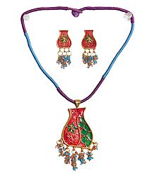 Lacquered Metal Pendant and Earrings