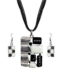 Black and White Rectangle Metal Pendant