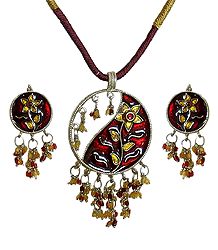 Laquered Metal Pendant with Earrings