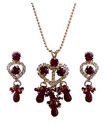 Stone Studded Pendant with Chain and Earrings