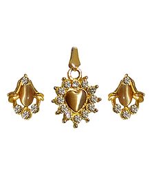 Brown Stone Studded Pendant with Earrings