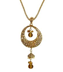 Yellow Stone Studded Pendant with Chain