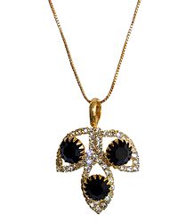 Gold Plated Chain with Black Stone Studded Pendant
