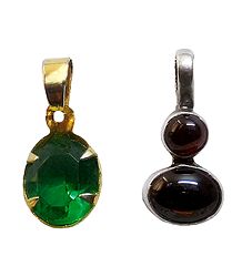 Set of 2 Green and Maroon Stone Studded Pendant