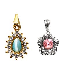 Set of 2 Blue, Pink and White Stone Studded Pendant