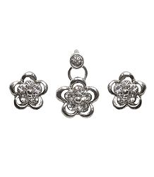 White Stone Studded Pendant with Earrings