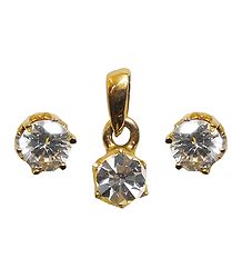 White Stone Studded Pendant with Earrings