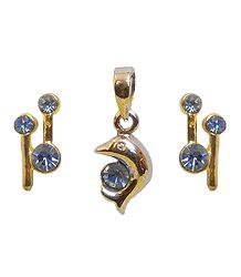 Blue Stone Studded Pendant with Earrings