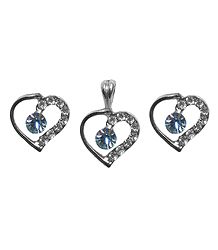 White and Blue Stone Studded Pendant with Earrings