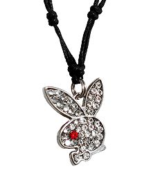 Stone Studded Rabbit Face Pendant with Black Cord