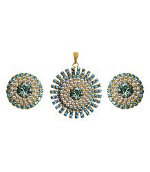 Faux Aquamarine and Zirconia Studded Pendant Set