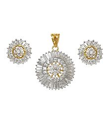 Faux White Zirconia Gold Plated Pendant and Earrings