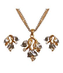 White Stone Studded Pendant with Chain and Earrings