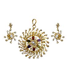 Stone Studded Pendant with Earrings