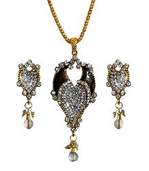 Chain with Stone Studded Pendant with Earrings
