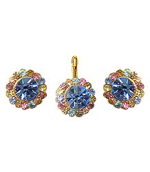 Light Blue and Multicolor Stone Studded Pendant and Earrings