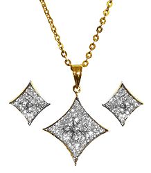 Gold Plated Chain with White Stone Studded Pendant