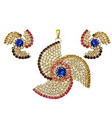 Faux White Zirconia and Gold Plated Pendant and Earrings
