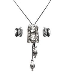 Stone Studded Pendant with Chain and Earrings