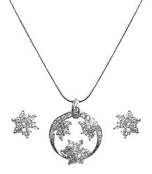 White Stone Studded Pendant with Chain and Earrings