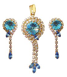 White and Blue Stone Studded Pendant and Dangle Earrings