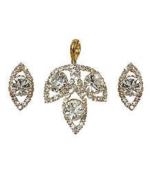 Faux White Zirconia Gold Plated Pendant and Earrings