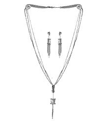 White Stone Studded Pendant  with Chain and Earrings