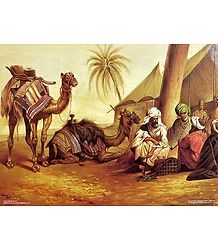 Merchants with Camels in the Desert