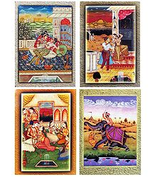 King with His Concubines and Hunter - Set of 4 Unframed Posters